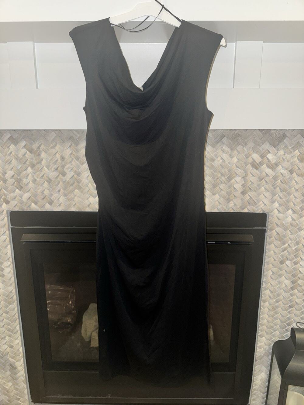 A New Day Target Black Cowl Neck Ruched Midi Dress Size L NWT Stretch Lyocell